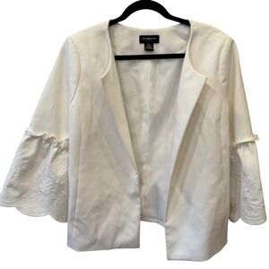 Liz Claiborne Career White Embroidered Ruffle Sleeve Blazer Jacket XL